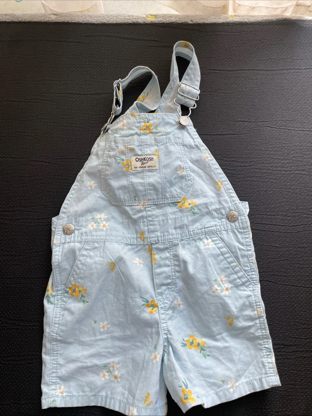 OshKosh B'gosh Light Blue Floral Short Overalls